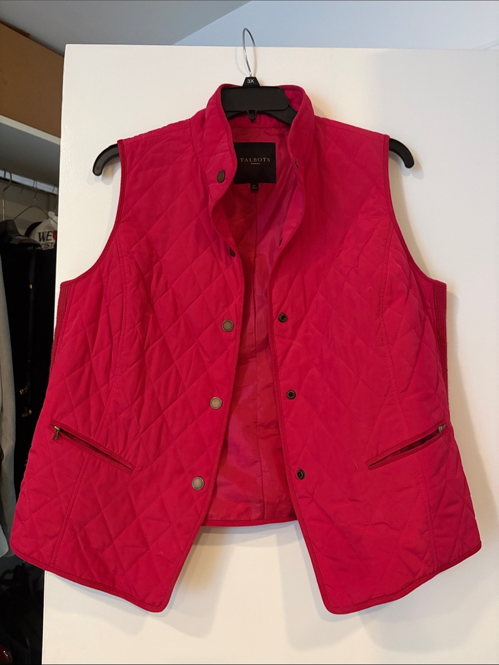 Talbots Quilted Bright Pink Vest with Stand Collar